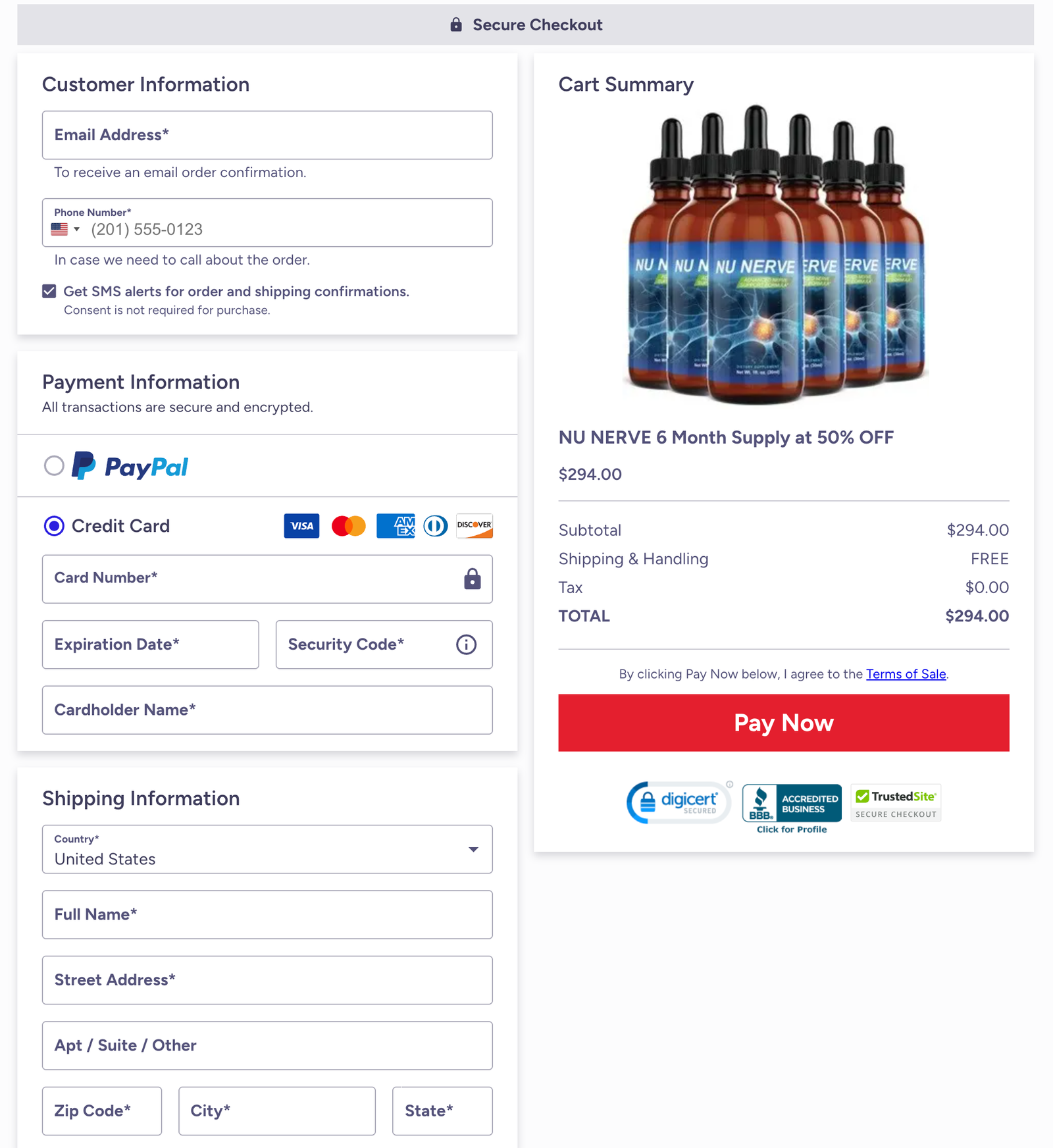 NuNerve Official Website Secure Order Page